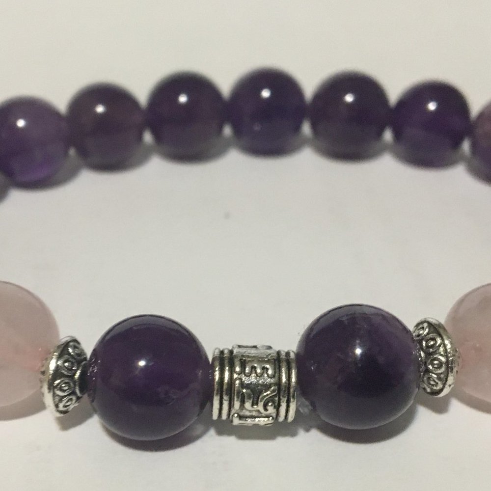 Amethyst & Rose Quartz Gemstone Bracelet, Natural Gemstone Bracelet